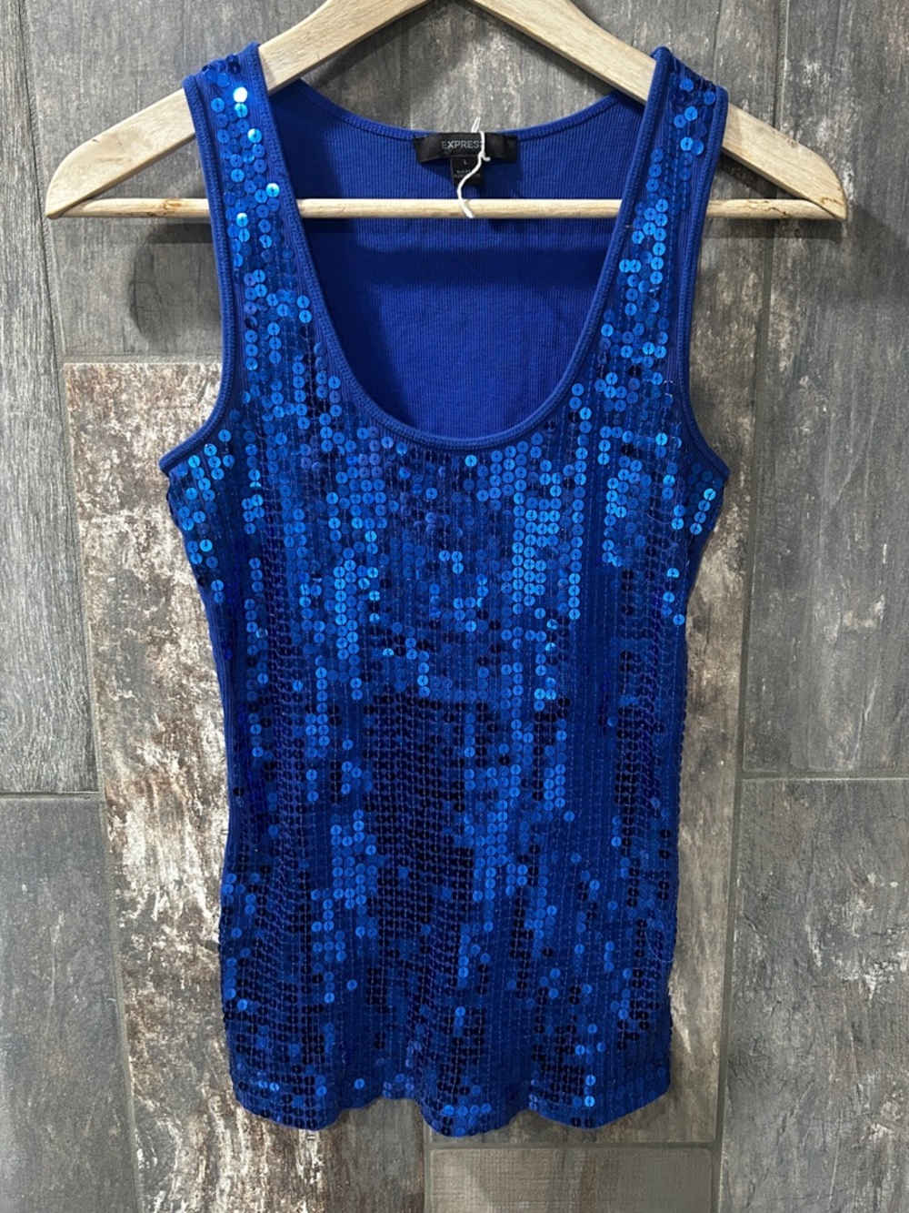 Express Sequined Royal Blue Tank Top